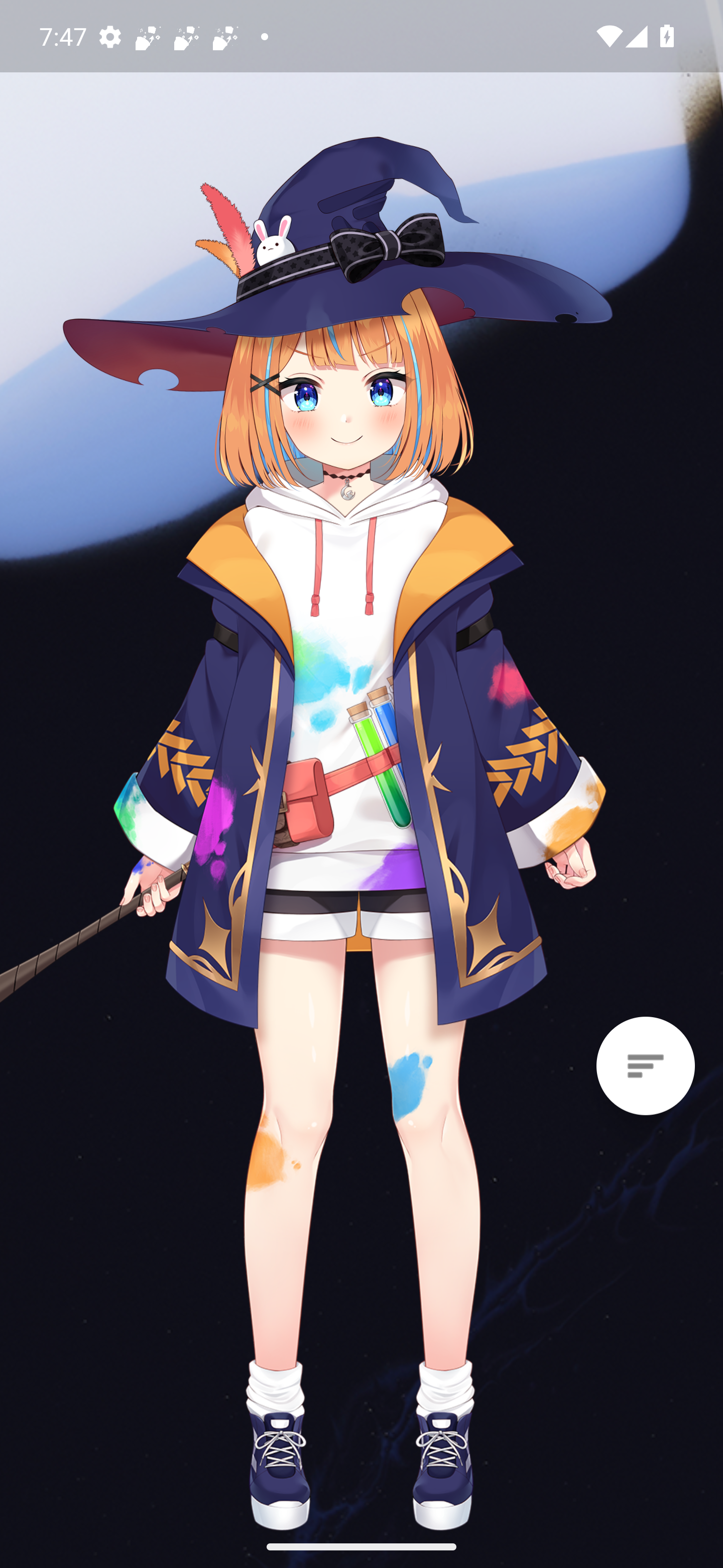 EvaLauncher home screen with Live2D companion and floating launcher button